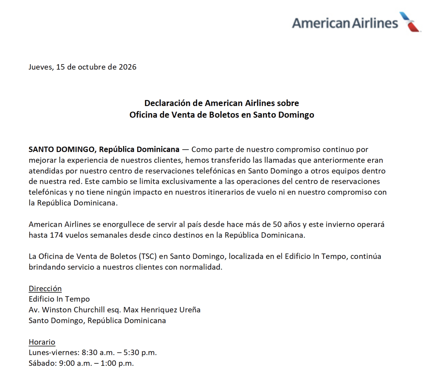 American Airlines cierra su oficina en RD: ¿dónde realizar los trámites ahora?