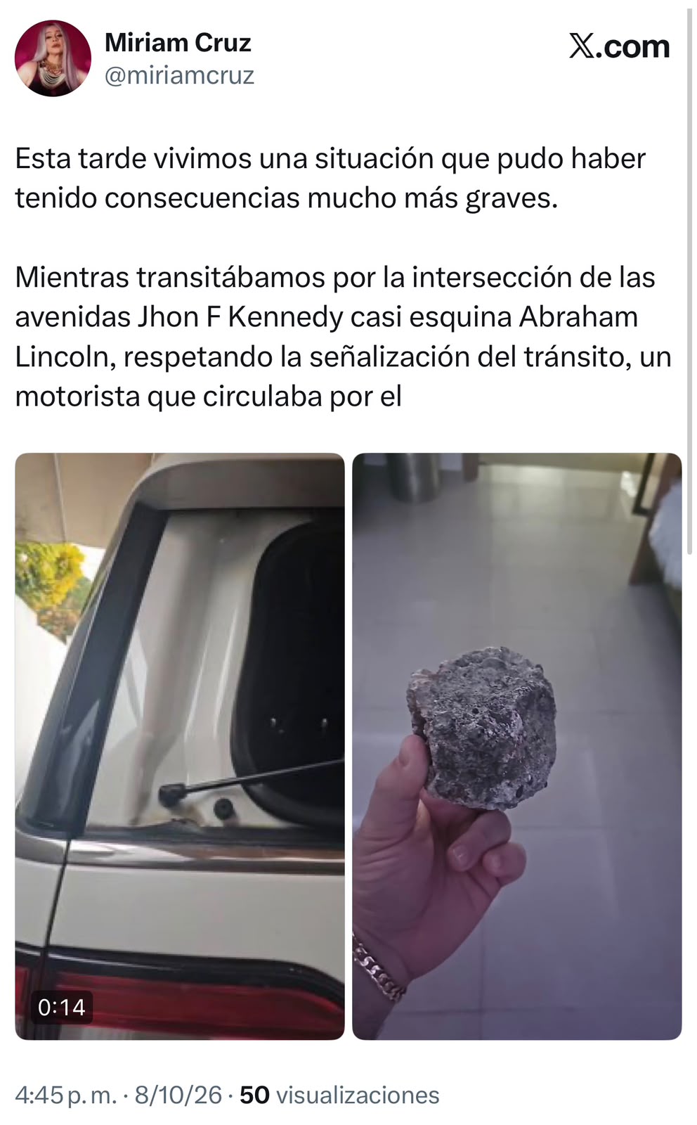Miriam Cruz vive inesperado momento en plena vía con un motorista