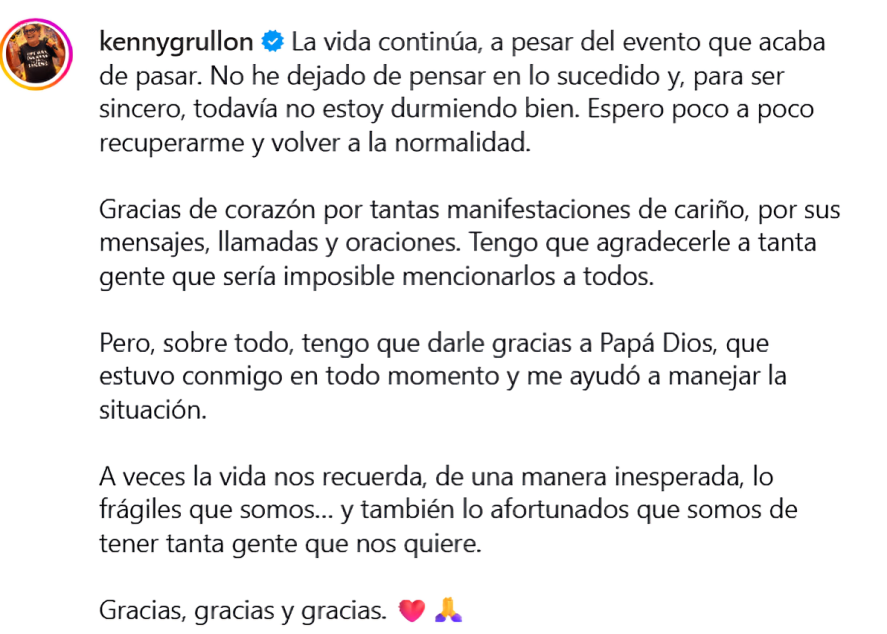 Kenny Grullón revela la secuela que aún enfrenta tras difícil episodio