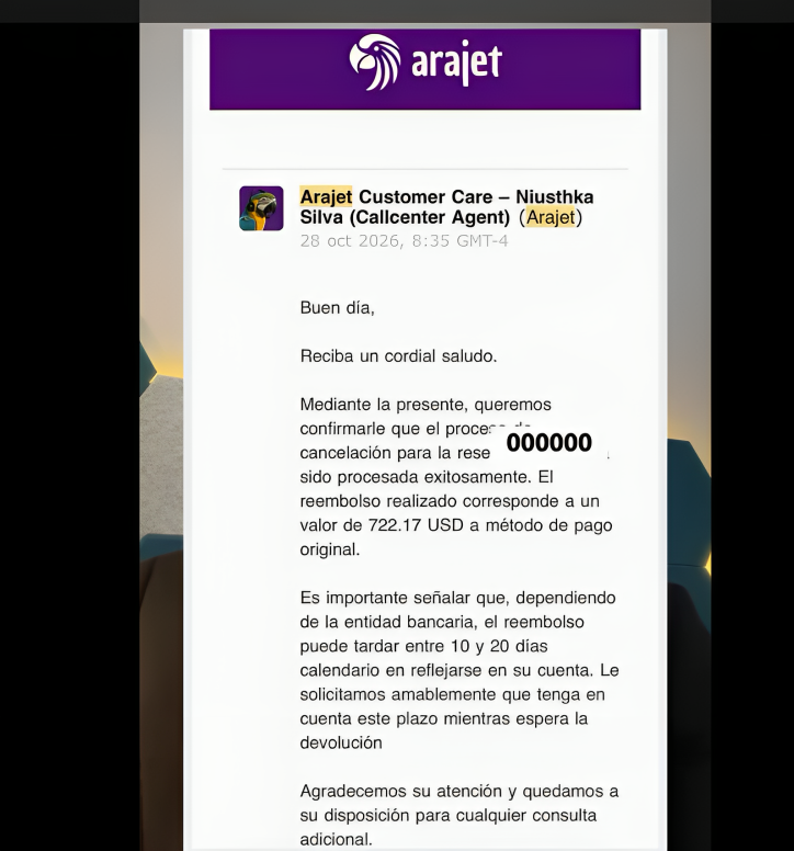 Joven acusa a Arajet de no devolverle más de US$700 tras 40 días 4 Joven acusa a Arajet de no devolverle más de US$700 tras 40 días