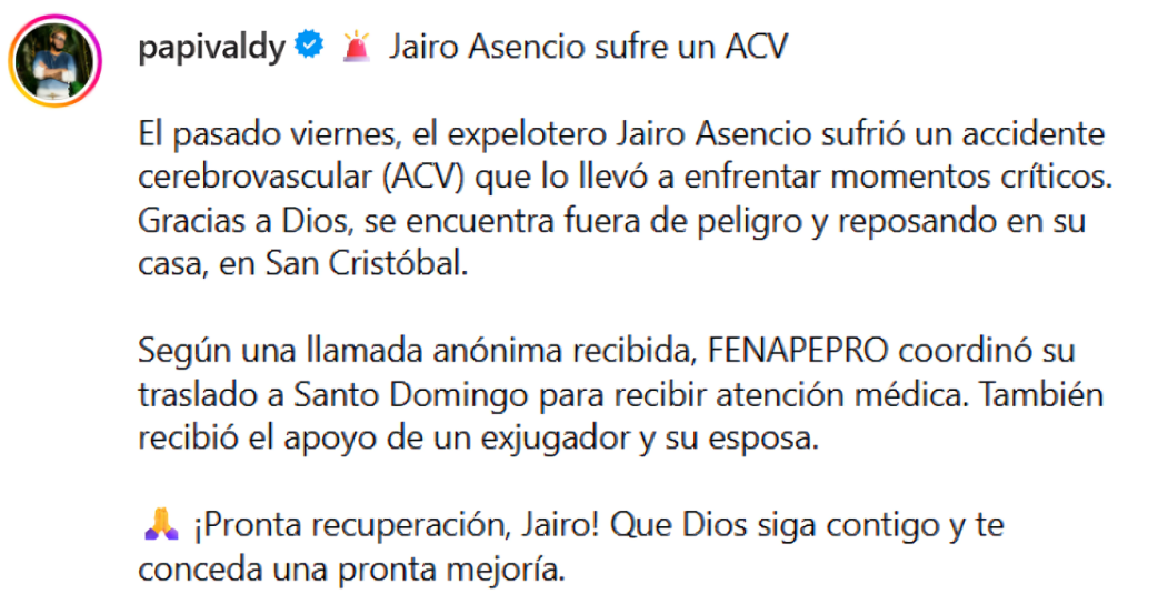 Jordany Valdespín revela cómo se encuentra Jairo Asencio tras percance de salud 5 Jordany Valdespín revela cómo se encuentra Jairo Asencio tras percance de salud